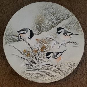 Norman Brumm Enamel on Copper Signed Plate, Black Capped Chickadee Signed, 8.5"
